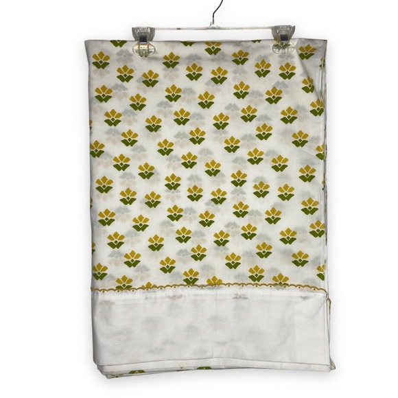 VTG Cannon Royal Family Twin Flat Sheet MCM Yellow Green Floral 1970s Percale - Picture 2 of 7